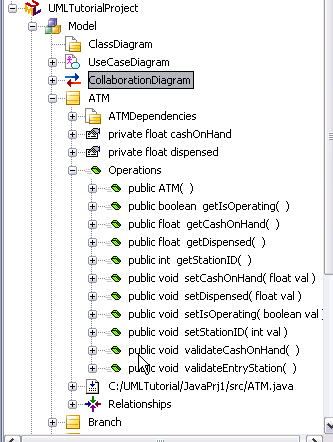 Screen capture showing ATM class expanded in Projects window